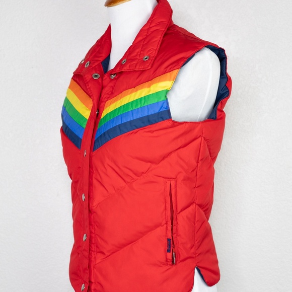 Vintage 70s Antler Rainbow Stripe Down Puffer Vest Size M - Picture 5 of 16